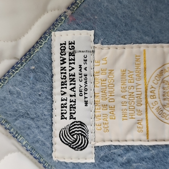 RARE Vintage Hudson's Bay Company 100% pure virgin wool blue coat fur trim MED - Picture 9 of 13